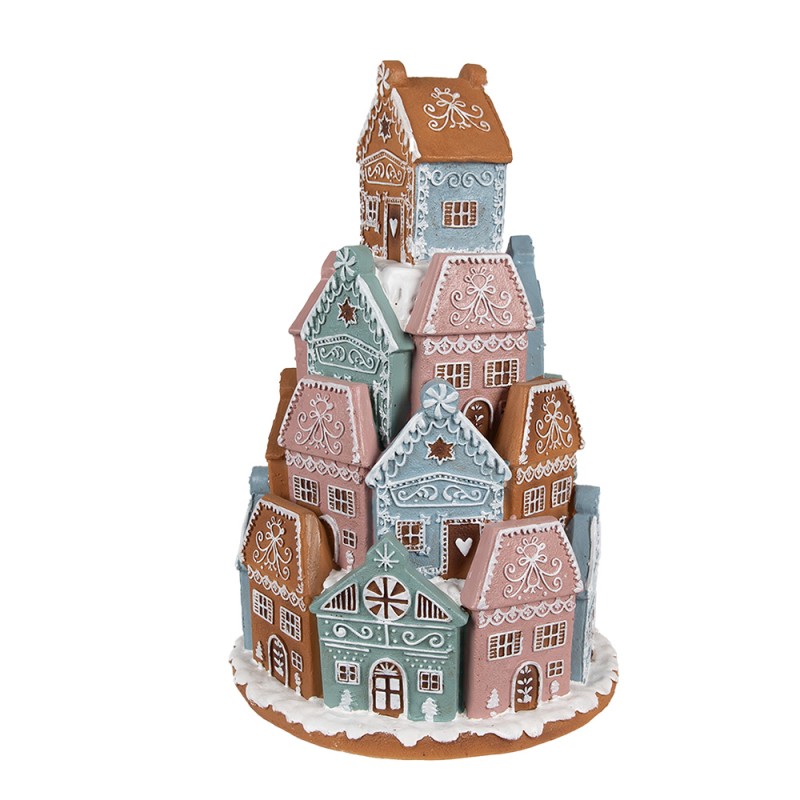 Clayre & Eef Gingerbread house with LED Ø19x28 cm Brown Blue Plastic