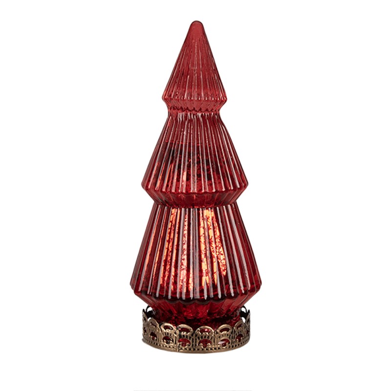 Clayre & Eef Décoration de Noël avec éclairage LED Sapin de Noël Ø 7x16 cm Rouge Verre