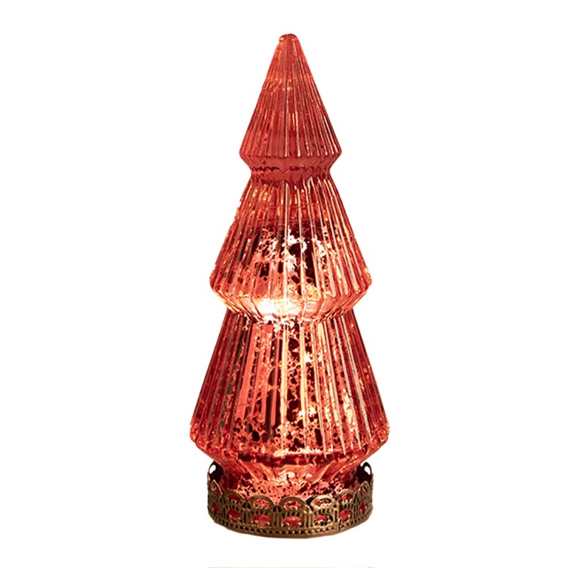 Clayre & Eef Décoration de Noël avec éclairage LED Sapin de Noël Ø 7x16 cm Rouge Verre