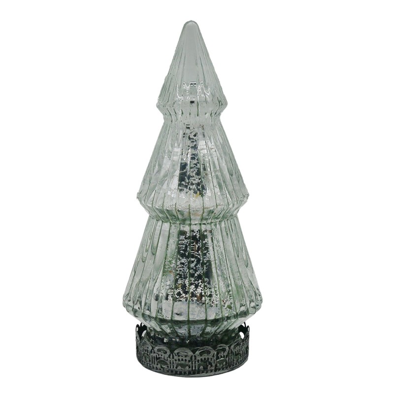 Clayre & Eef Decorazione natalizia con illuminazione a LED Albero di Natale Ø 7x16 cm Color argento Vetro