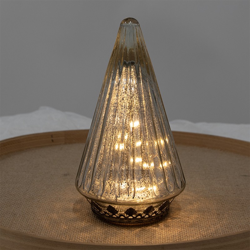 Clayre & Eef Décoration de Noël avec éclairage LED Sapin de Noël Ø 11x19 cm Couleur argent Verre