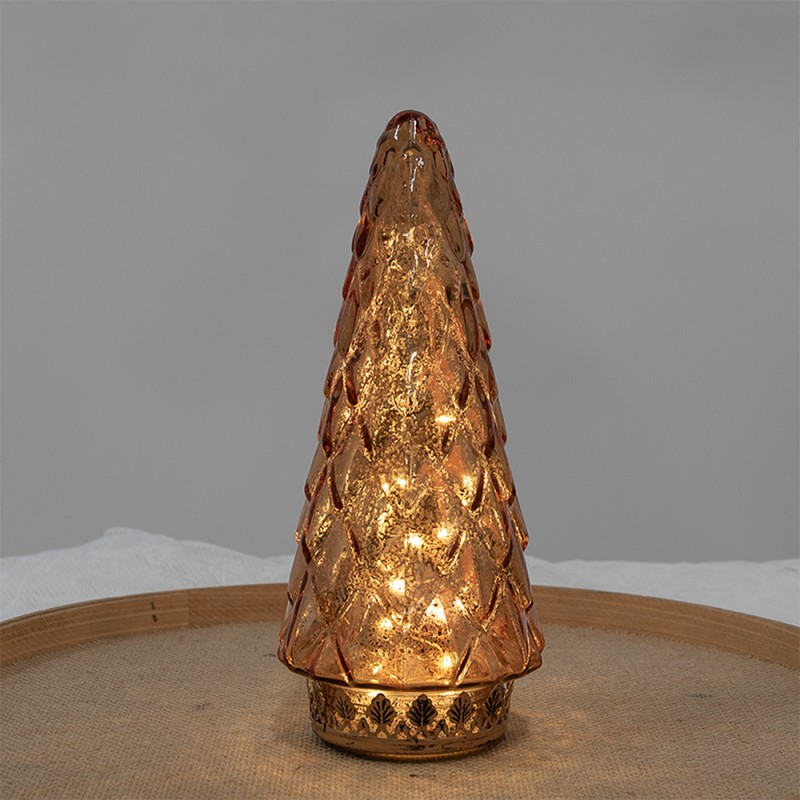 Clayre & Eef Décoration de Noël avec éclairage LED Sapin de Noël Ø 11x24 cm Couleur cuivre Verre