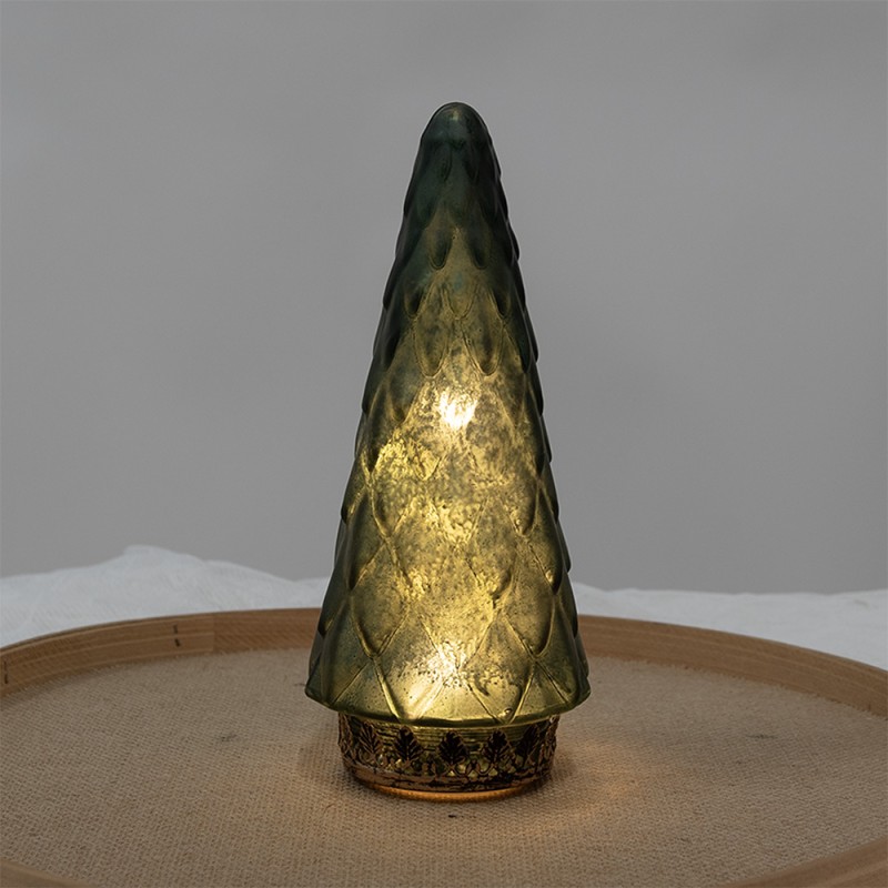 Clayre & Eef Weihnachtsdekoration mit LED-Beleuchtung Weihnachtsbaum Ø 11x24 cm Grün Glas