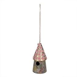 Clayre & Eef Birdhouse Ø 17x33/70 cm Pink Iron Round