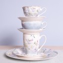 Clayre & Eef Tasse et soucoupe 220 ml Blanc Bleu Porcelaine Rond Fleurs