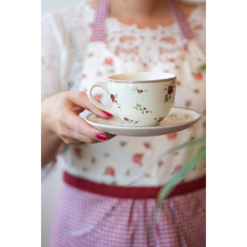 Clayre & Eef Cup and Saucer 200 ml Beige Ceramic Round Flowers