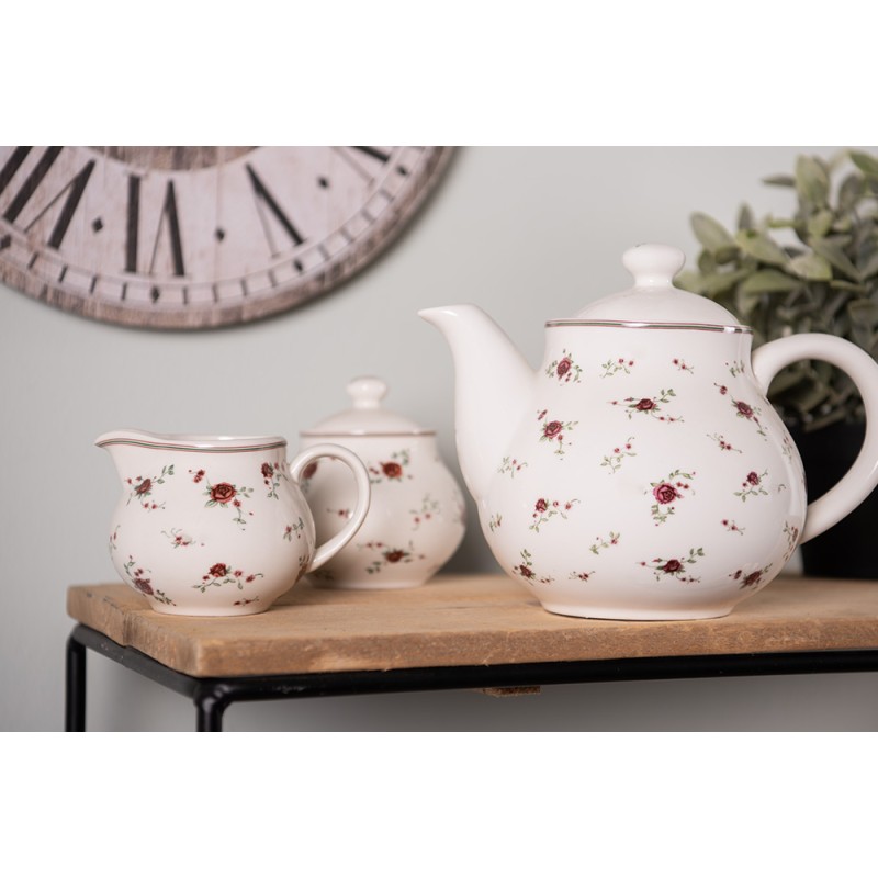 Clayre & Eef Teapot 1200 ml Beige Ceramic Round Flowers