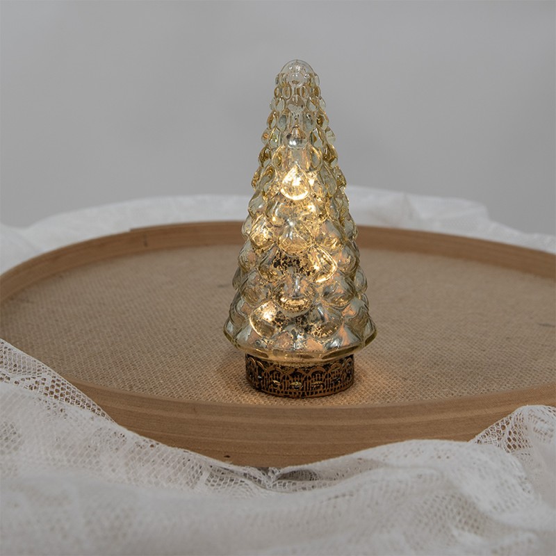 Clayre & Eef Weihnachtsdekoration mit LED-Beleuchtung Weihnachtsbaum Ø 8x16 cm Goldfarbig Glas