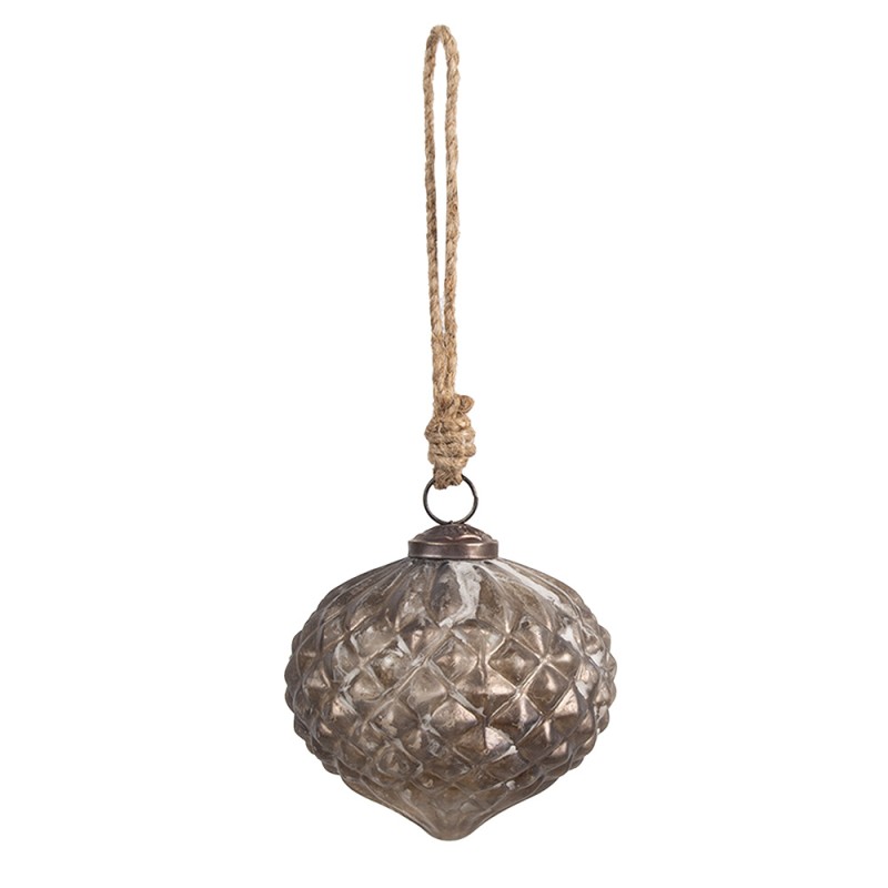 Clayre & Eef Christmas Bauble Ø 20x18 cm Silver colored Brown Glass