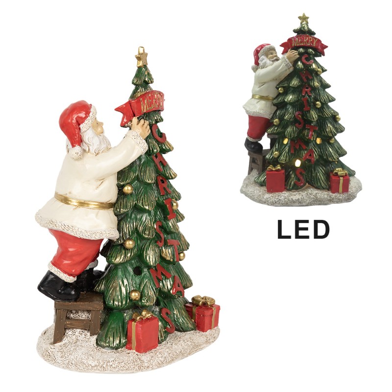 Clayre & Eef Kerstdecoratie met LED-verlichting Kerstman 15x10x22 cm Groen Kunststof