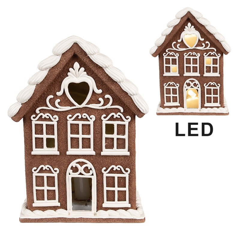 Clayre & Eef Lebkuchenhaus mit LED 17x10x22 cm Braun Kunststoff