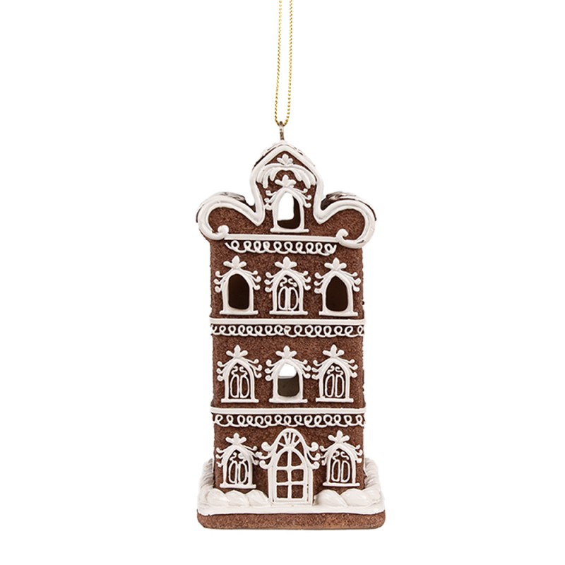 Clayre & Eef Christmas Pendant with LED Gingerbread house 7x6x12 cm Brown Plastic