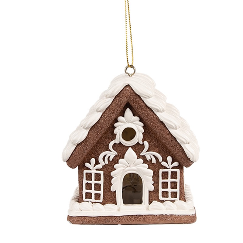 Clayre & Eef Christmas Pendant with LED Gingerbread house 8x6x9 cm Brown Plastic