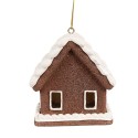 Clayre & Eef Christmas Pendant with LED Gingerbread house 8x6x9 cm Brown Plastic