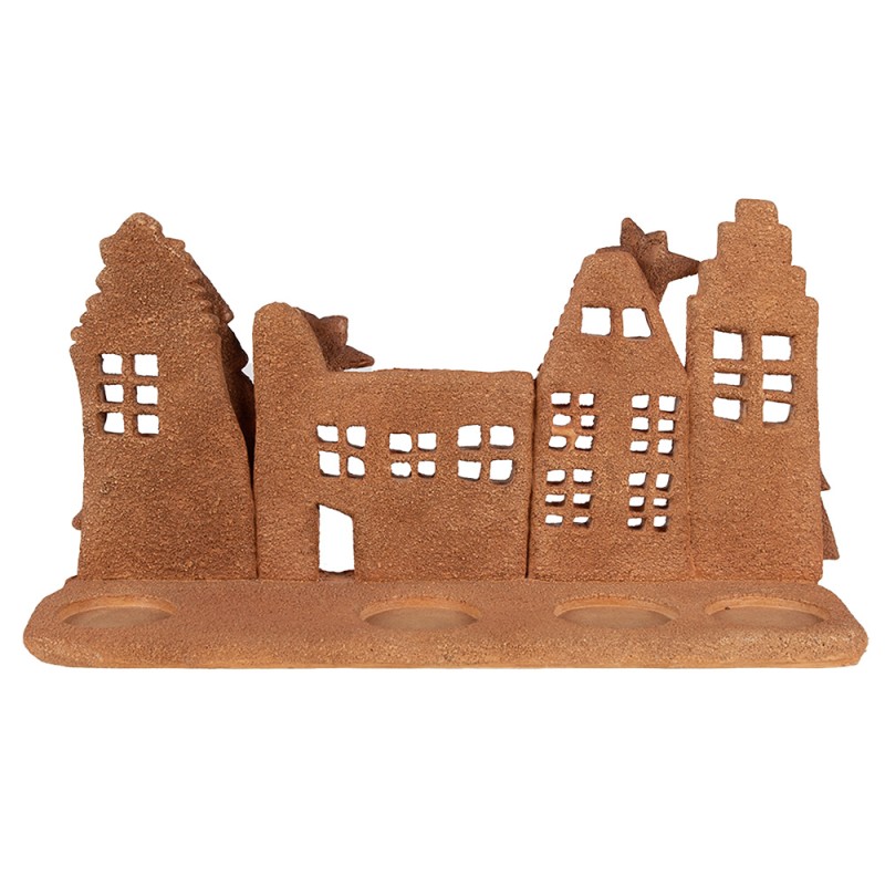 Clayre & Eef Tealight Holder Gingerbread house 27x9x15 cm Brown Plastic