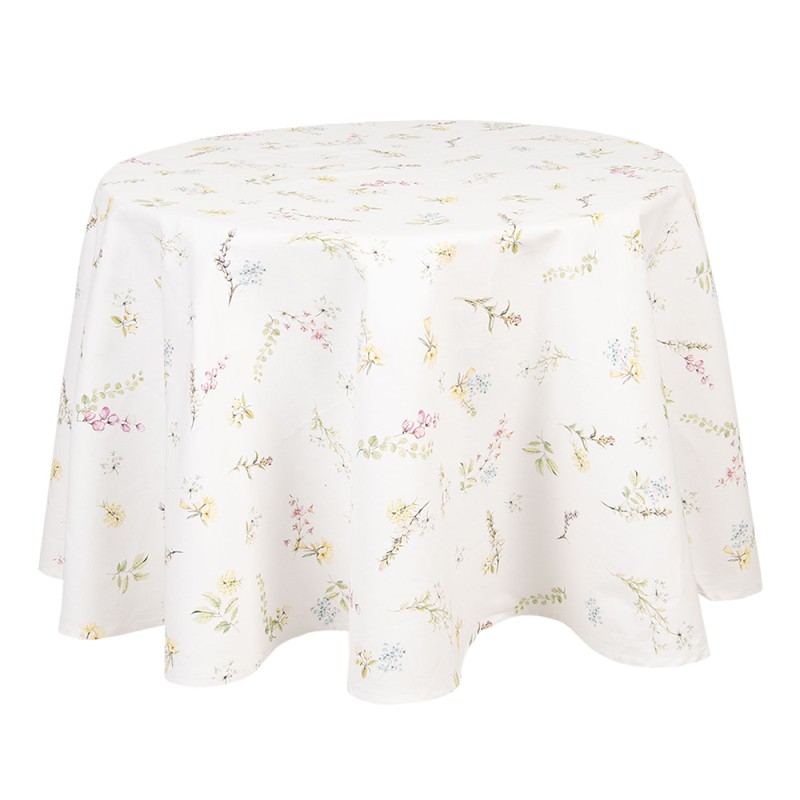 Clayre & Eef Nappe Ø 170 cm Blanc Rose Coton Rond Fleurs