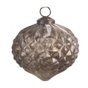 Clayre & Eef Christmas Bauble Ø 10x10 cm Silver colored Brown Glass