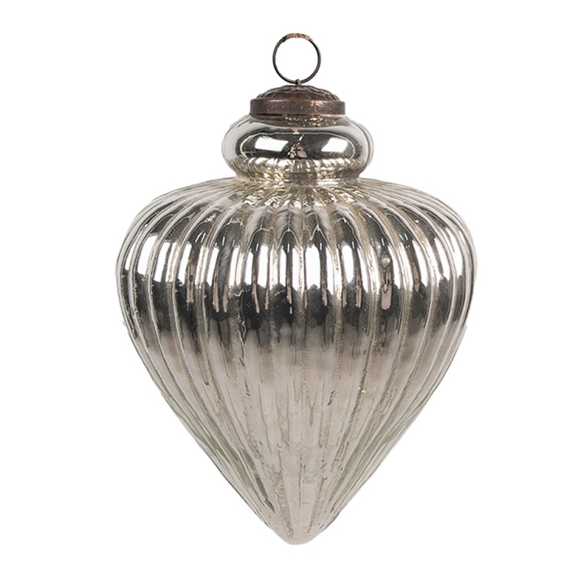 Clayre & Eef Christmas Bauble Ø 16x20 cm Silver colored Glass