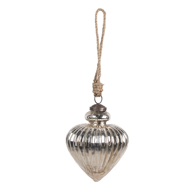 Clayre & Eef Christmas Bauble Ø 10x12 cm Silver colored Glass
