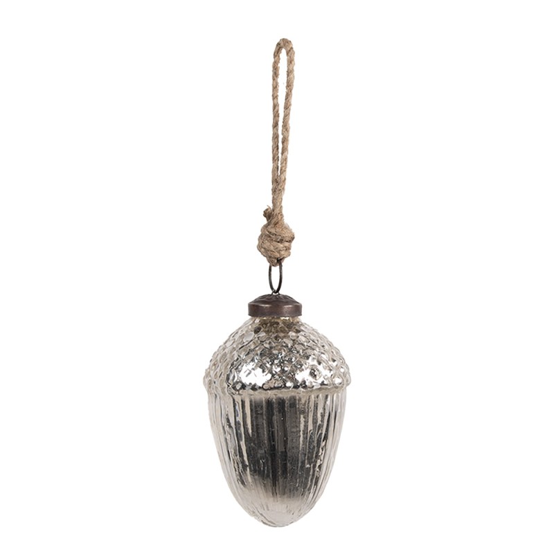 Clayre & Eef Christmas Bauble Ø 7x10 cm Silver colored Glass