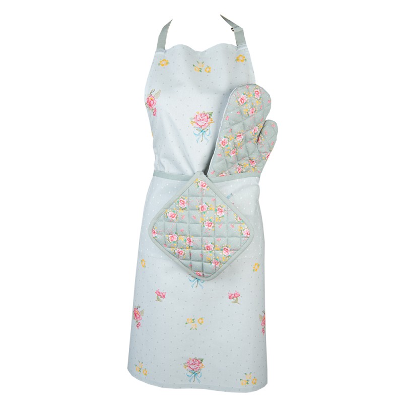 Clayre & Eef Kitchen Apron 70x85 cm Green Cotton Flowers