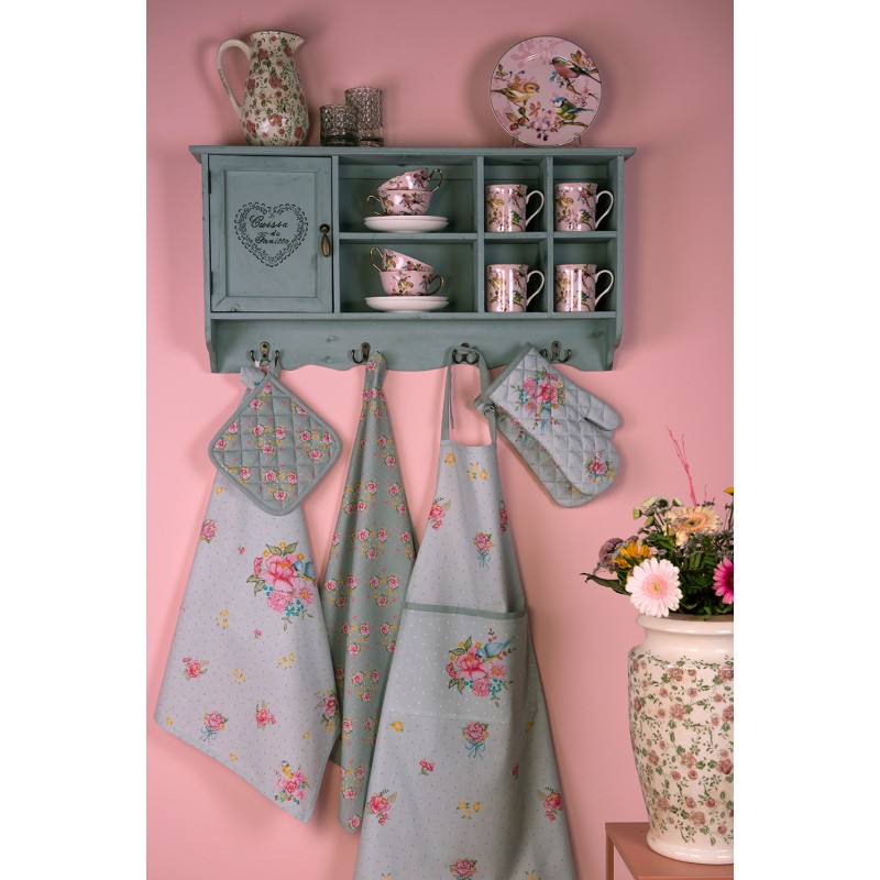 Clayre & Eef Kitchen Apron 70x85 cm Green Cotton Flowers