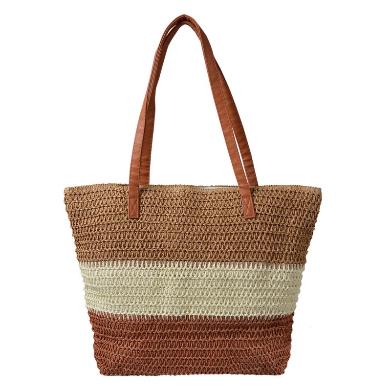 Clayre & Eef Borsa da spiaggia 46x30 cm Marrone Beige Sintetico