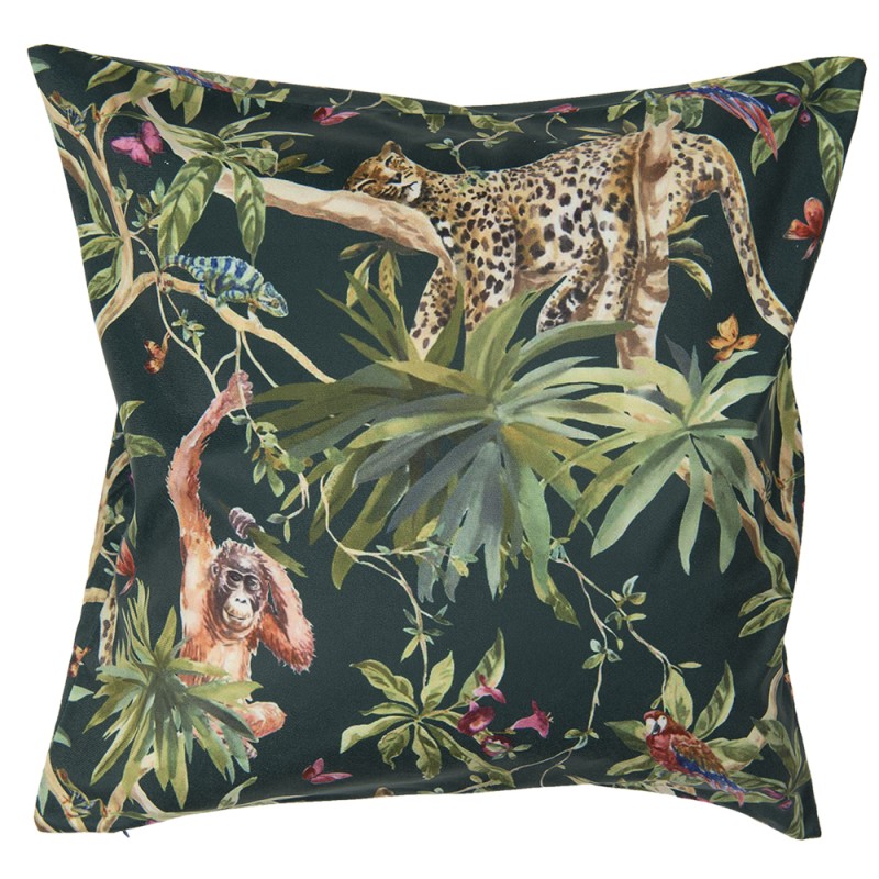 Clayre & Eef Kussenhoes  45x45 cm Groen Zwart Polyester Vierkant Jungle