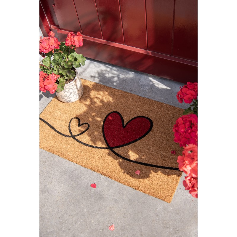 Clayre & Eef Door Mat 75x45 cm Brown PVS Coconut Fiber Hearts