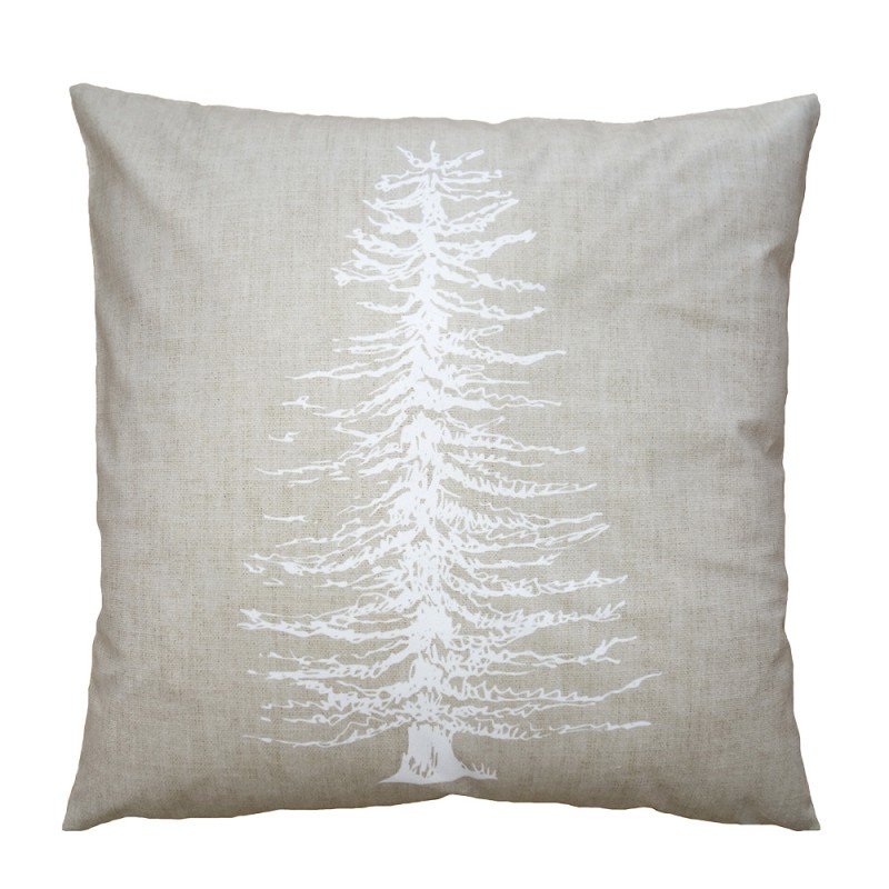 Clayre & Eef Kussenhoes  45x45 cm Beige Wit Polyester Dennenbomen