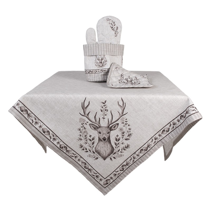 Clayre & Eef Tablecloth 100x100 cm Beige Cotton Deer