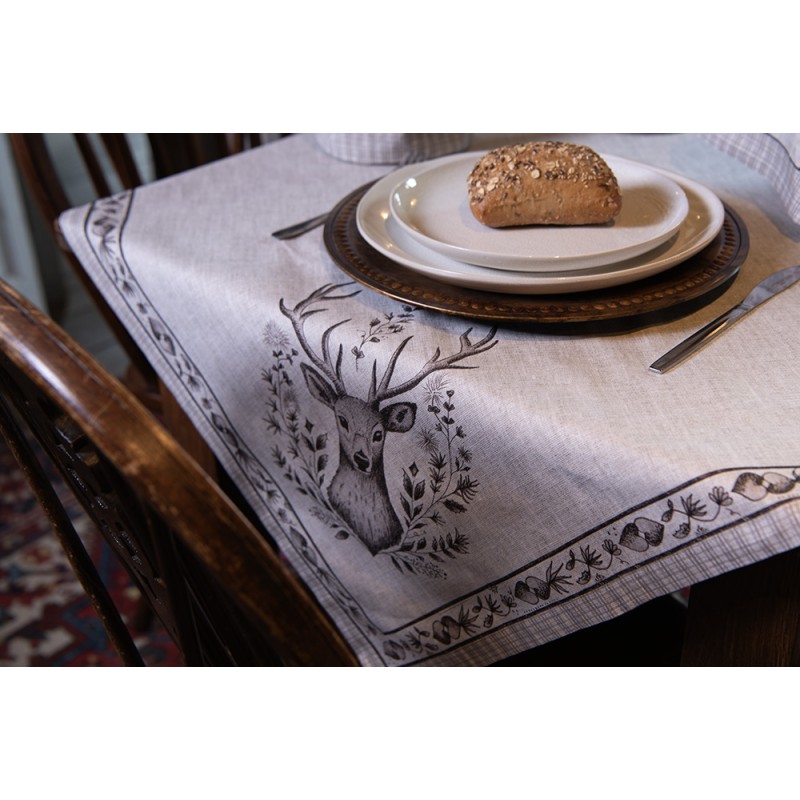 Clayre & Eef Tablecloth Ø 170 cm Beige Cotton Round Deer