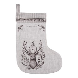 Clayre & Eef Weihnachtsstrumpf 30x40 cm Beige Baumwolle Hirsch