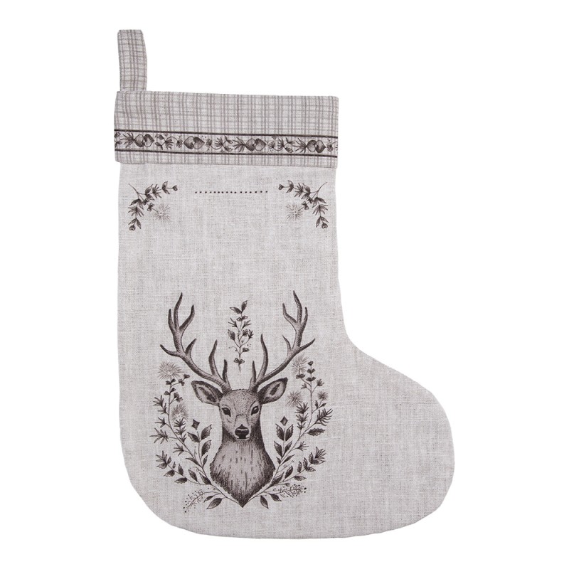 Clayre & Eef Christmas Stocking 30x40 cm Beige Cotton Deer