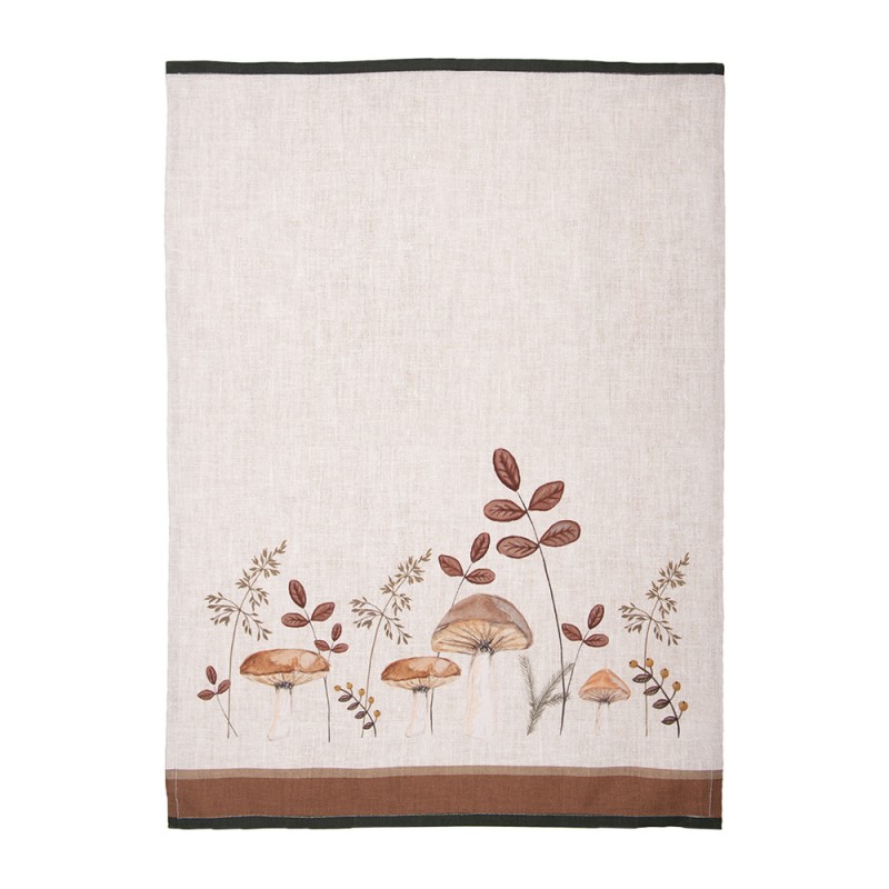 Clayre & Eef Tea Towel  50x70 cm Beige Cotton Mushrooms