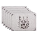 Clayre & Eef Placemats Set of 6 48x33 cm Beige Cotton Deer