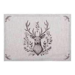 Clayre & Eef Placemats Set of 6 48x33 cm Beige Cotton Deer