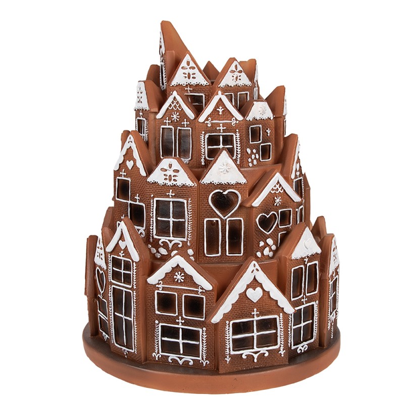 Clayre & Eef Gingerbread house with LED Ø 21x26 cm Brown Plastic
