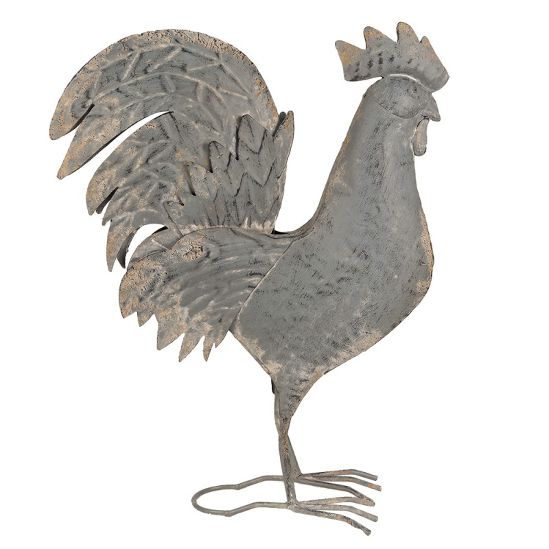 Clayre & Eef Garden Decoration Rooster 34x14x42 cm Grey Iron