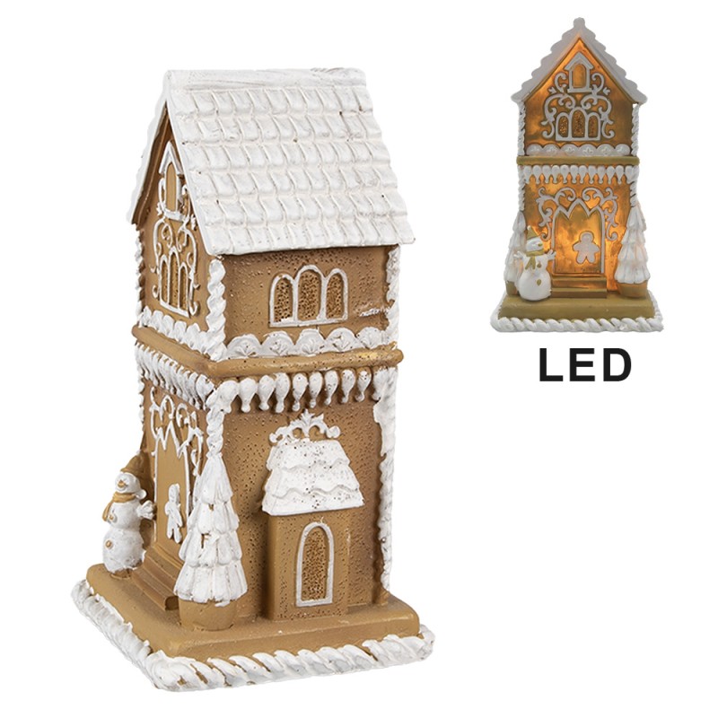 Clayre & Eef Gingerbread house met LED 15 cm Bruin Kunstleer Metaal