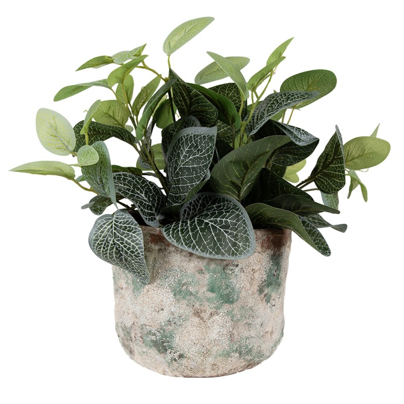 Clayre & Eef Pot de fleurs Ø 19x15 cm Beige Vert Terre cuite