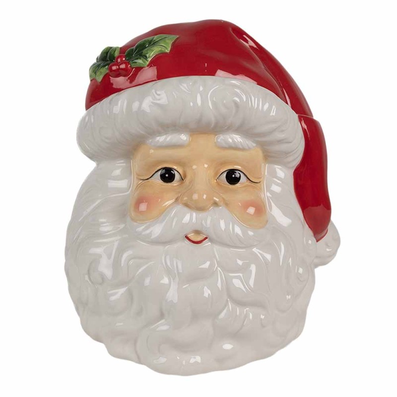 Clayre & Eef Storage Jar Lid Santa Claus 19x18x22 cm White Red Ceramic