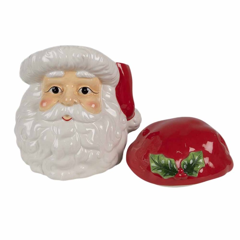 Clayre & Eef Storage Jar Lid Santa Claus 19x18x22 cm White Red Ceramic