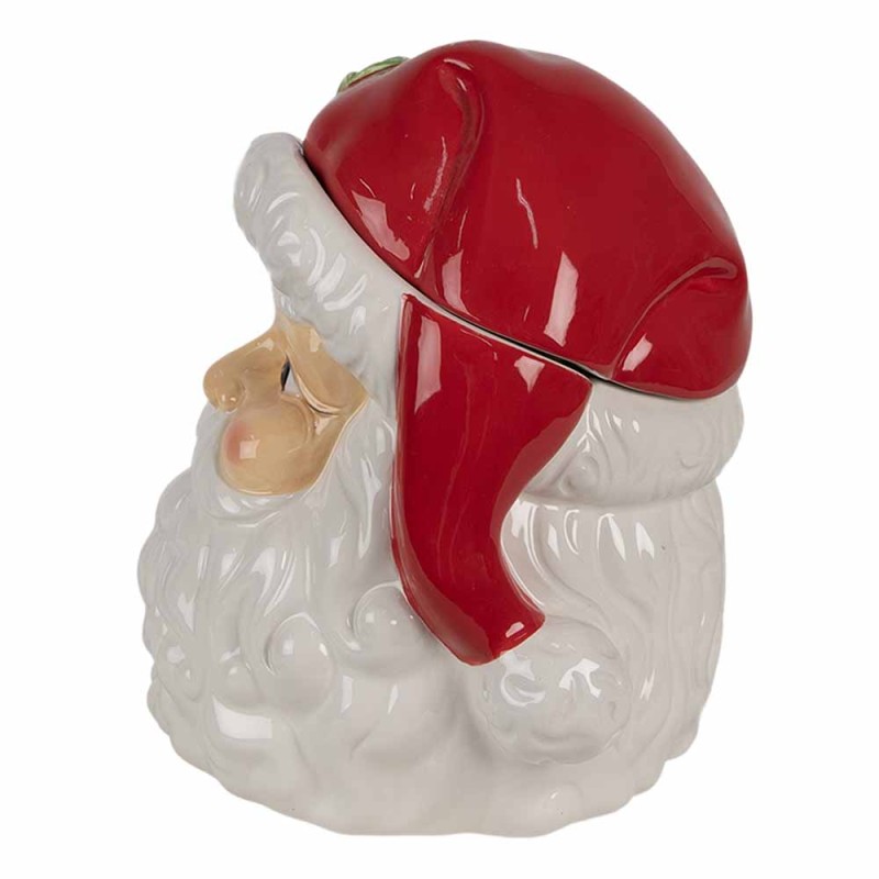 Clayre & Eef Coperchio del barattolo di stoccaggio Babbo Natale  19x18x22 cm Bianco Rosso  Ceramica