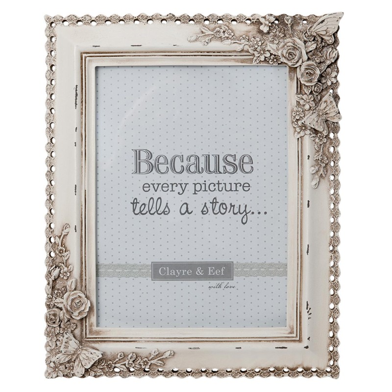 Clayre & Eef Photo Frame 15x20 cm Beige Plastic Rectangle Flowers