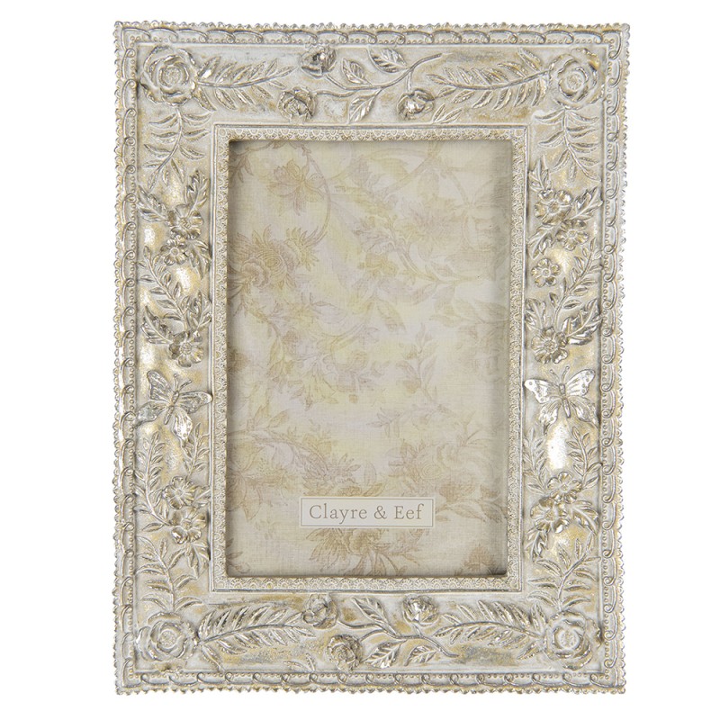 Clayre & Eef Photo Frame 10x15 cm Silver colored Plastic Rectangle Leaves