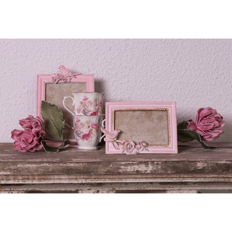 Clayre & Eef Cornice per foto 13x18 cm Rosa Plastica Rettangolo Uccello