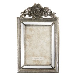 Clayre & Eef Photo Frame 10x15 cm Silver colored Plastic Rectangle Flowers