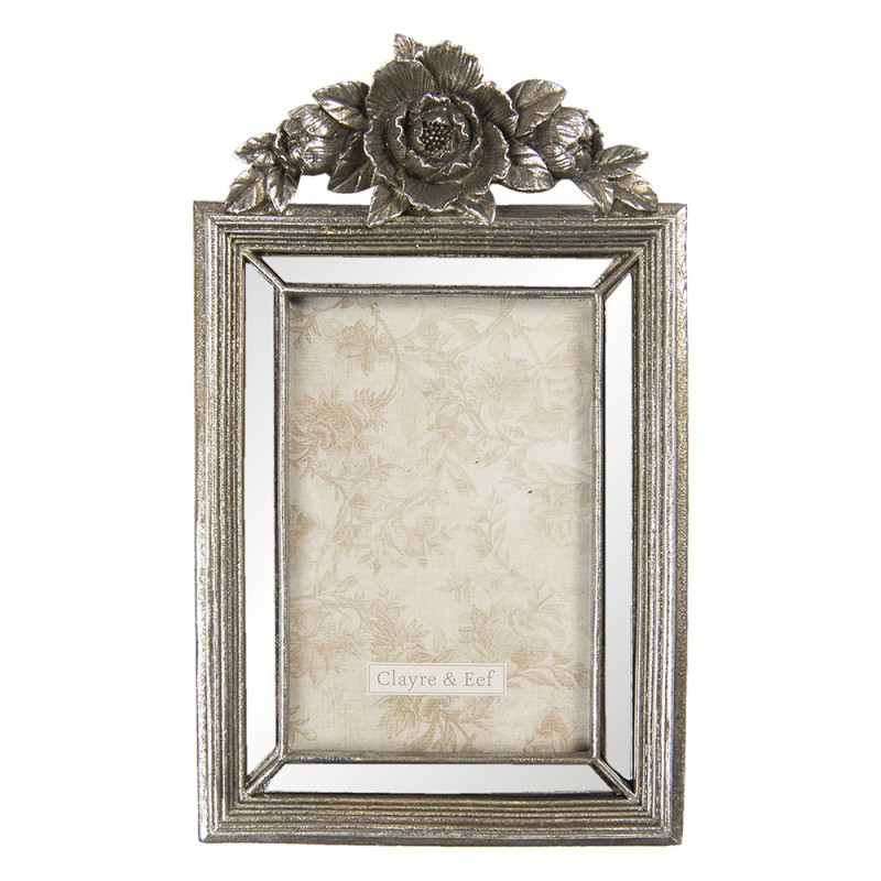 Clayre & Eef Photo Frame 10x15 cm Silver colored Plastic Rectangle Flowers