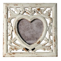 Clayre & Eef Photo Frame 15x15 cm Beige Brown MDF Heart-Shaped